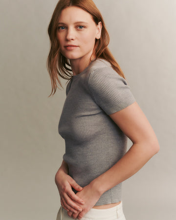 TWP Light heather grey Tease top in merino wool view 17
