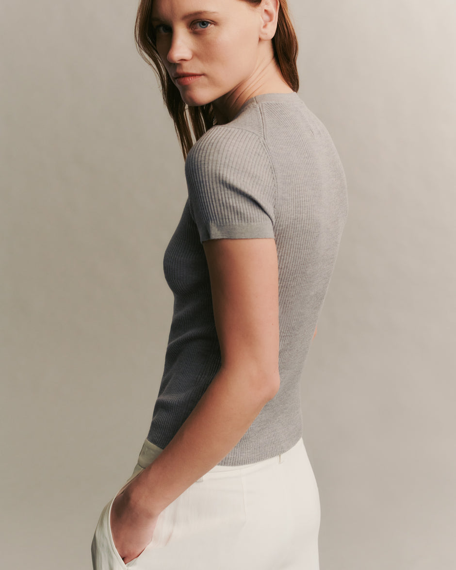 TWP Light heather grey Tease top in merino wool view 4