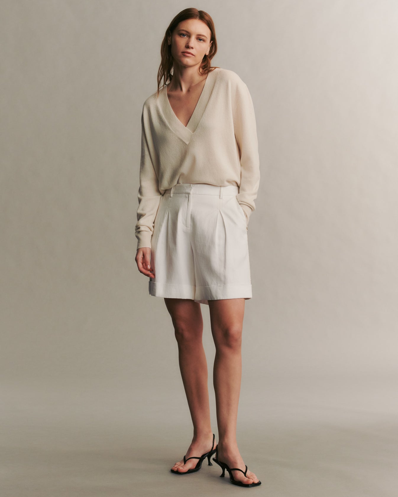 TWP White Thompson Short With Embellished Tux Stripe in Cotton Linen view 2