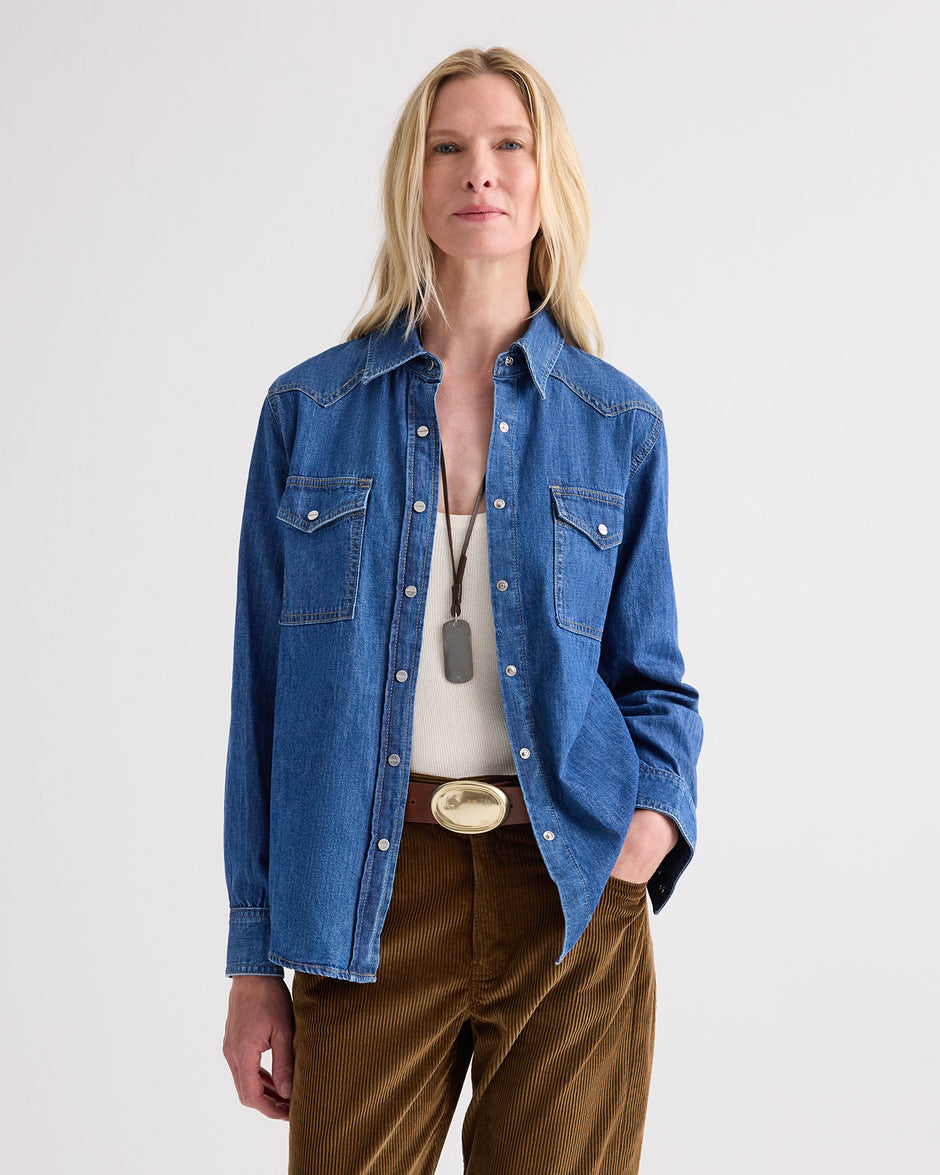TWP Paris Cowboy Take Me Away Shirt in Denim Shirting view 1