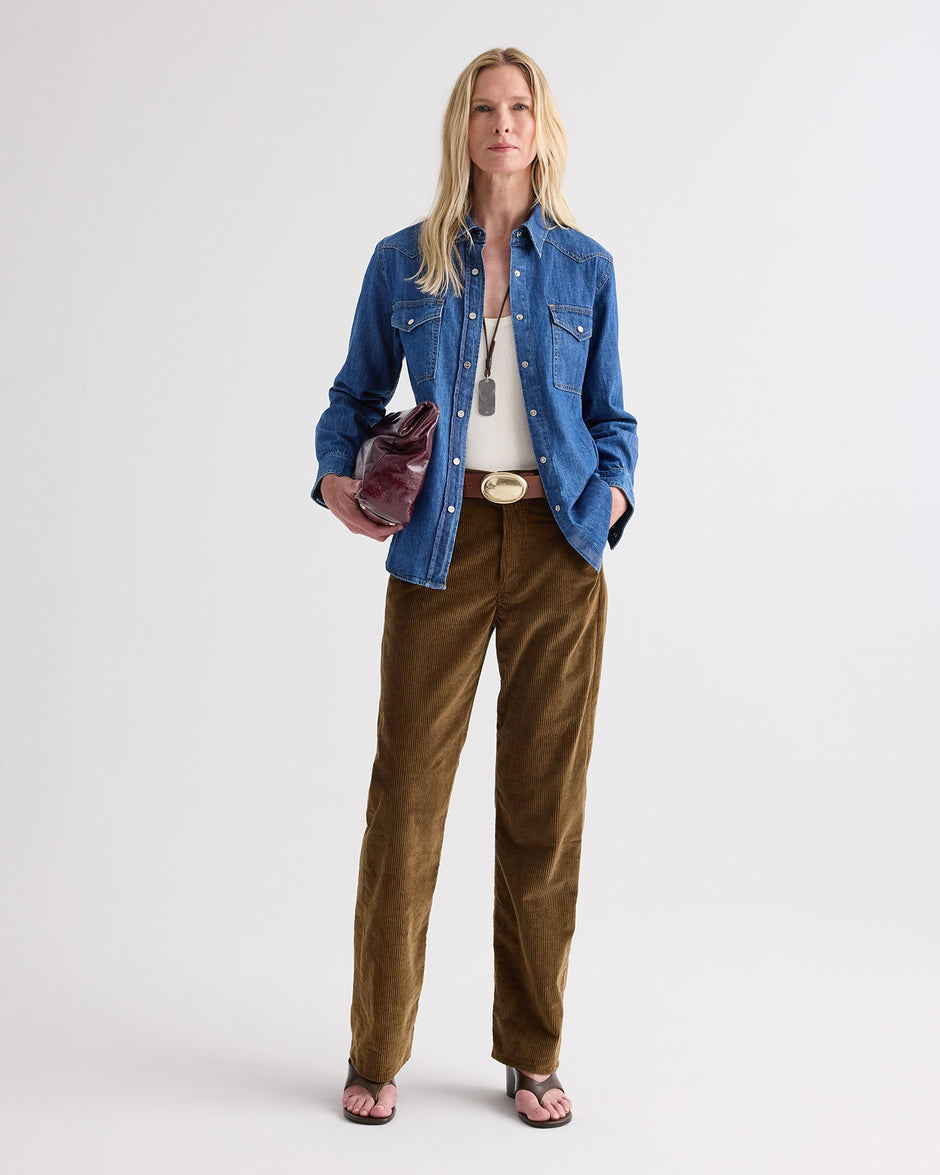 TWP Paris Cowboy Take Me Away Shirt in Denim Shirting view 5
