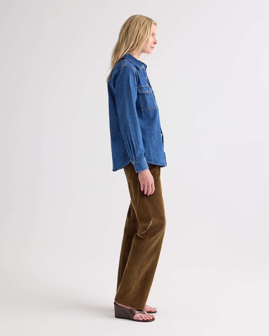 TWP Paris Cowboy Take Me Away Shirt in Denim Shirting view 3