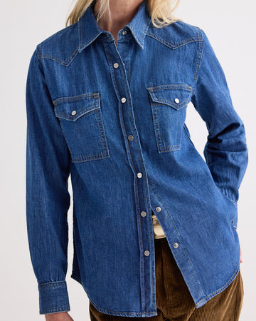 TWP Paris Cowboy Take Me Away Shirt in Denim Shirting view 2