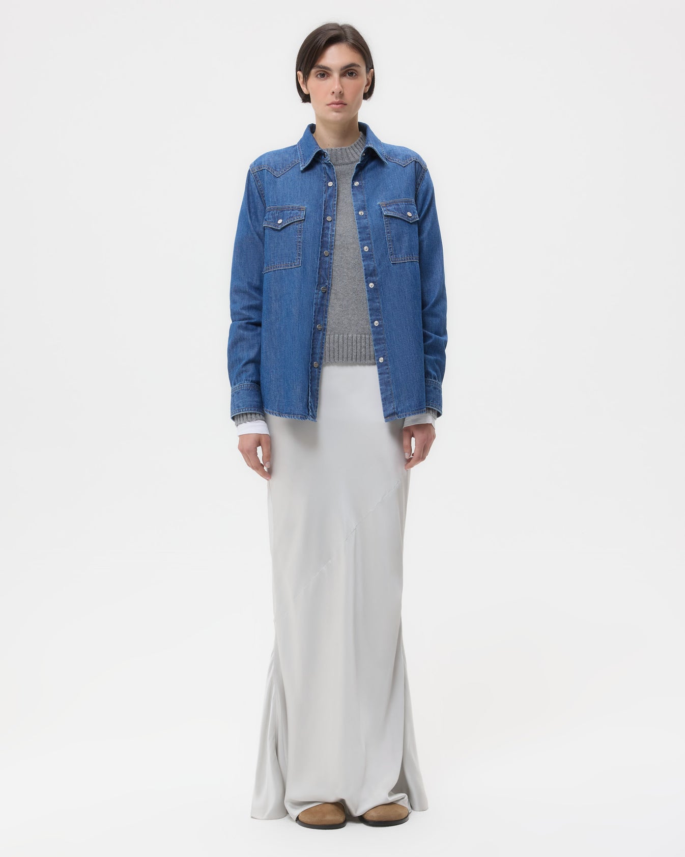 TWP Paris Cowboy Take Me Away Shirt in Denim Shirting view 2