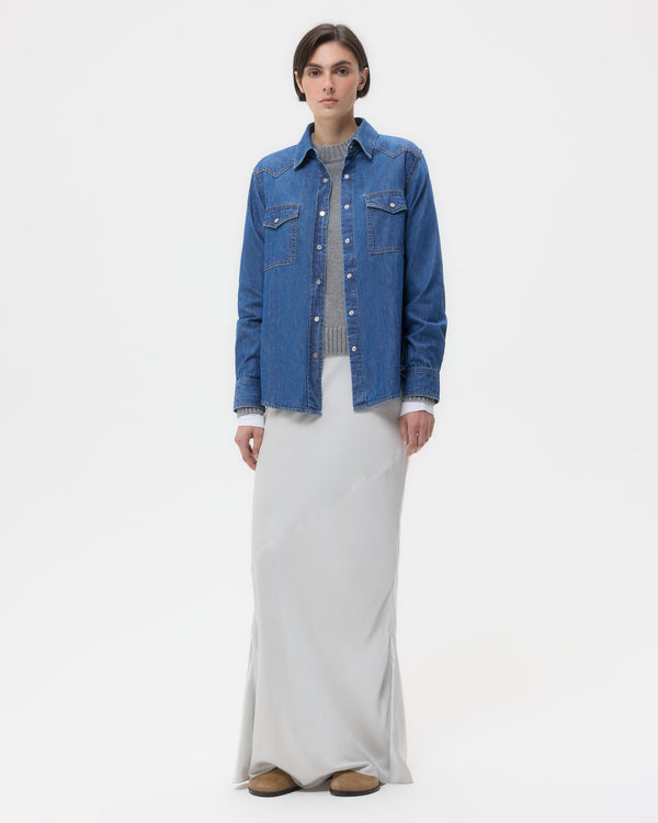 TWP Paris Cowboy Take Me Away Shirt in Denim Shirting view 6