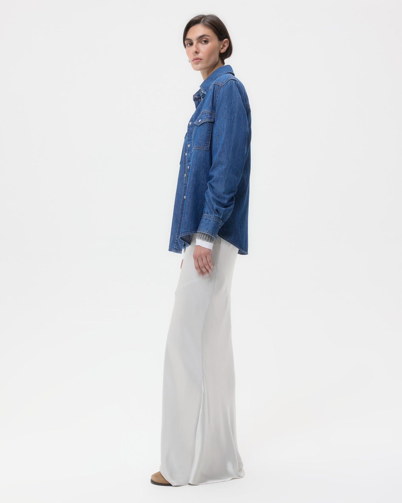 TWP Paris Cowboy Take Me Away Shirt in Denim Shirting view 3