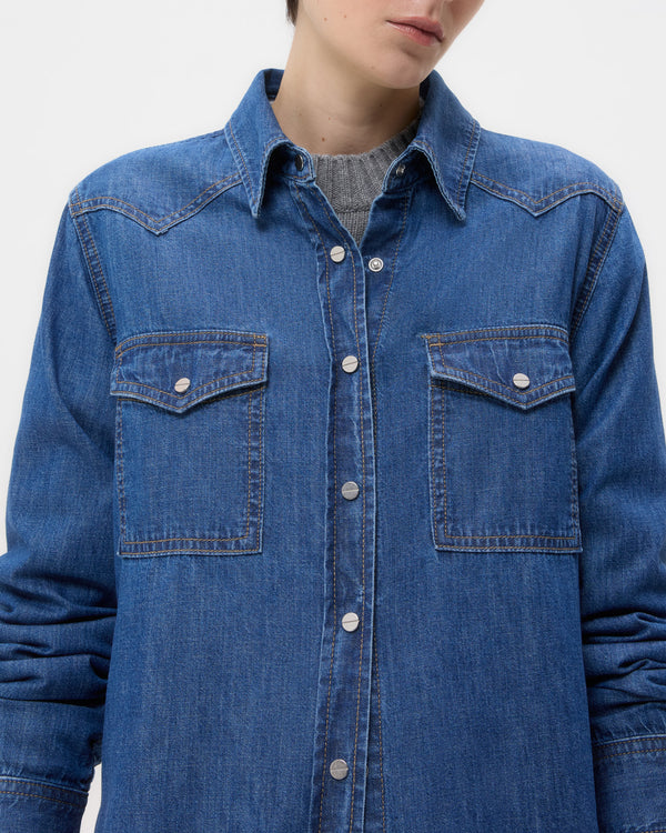 TWP Paris Cowboy Take Me Away Shirt in Denim Shirting view 4