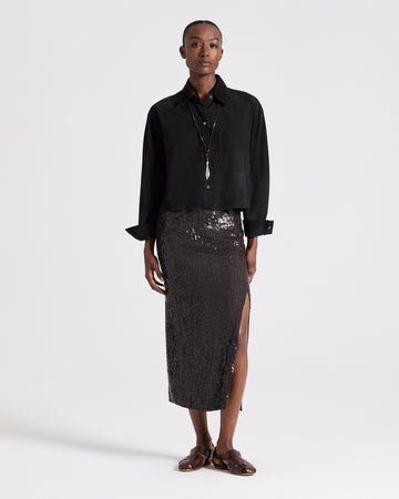 TWP Black Little Big Joe Shirt in Paper Suede view 3