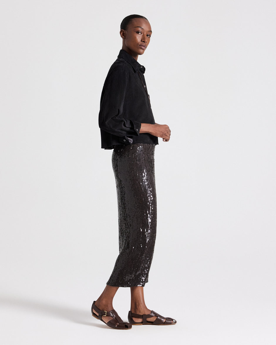TWP Black Little Big Joe Shirt in Paper Suede view 4