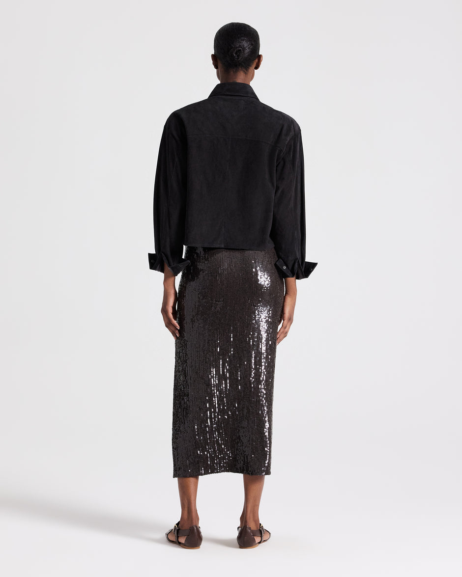 TWP Black Little Big Joe Shirt in Paper Suede view 5