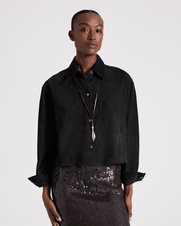 TWP Black Little Big Joe Shirt in Paper Suede view 1