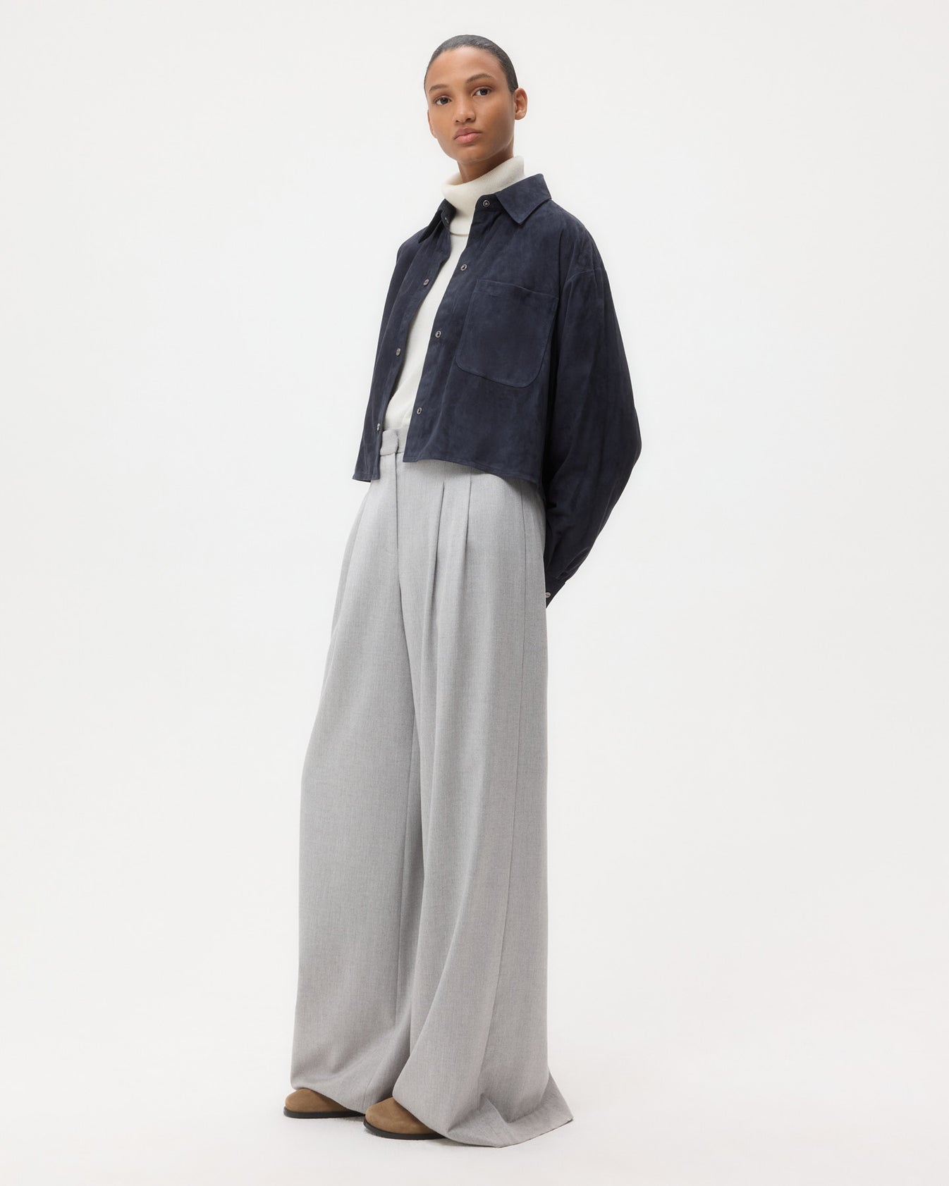 TWP Midnight Little Big Joe Shirt in Paper Suede view 4