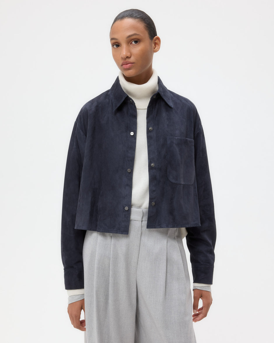 TWP Midnight Little Big Joe Shirt in Paper Suede view 1