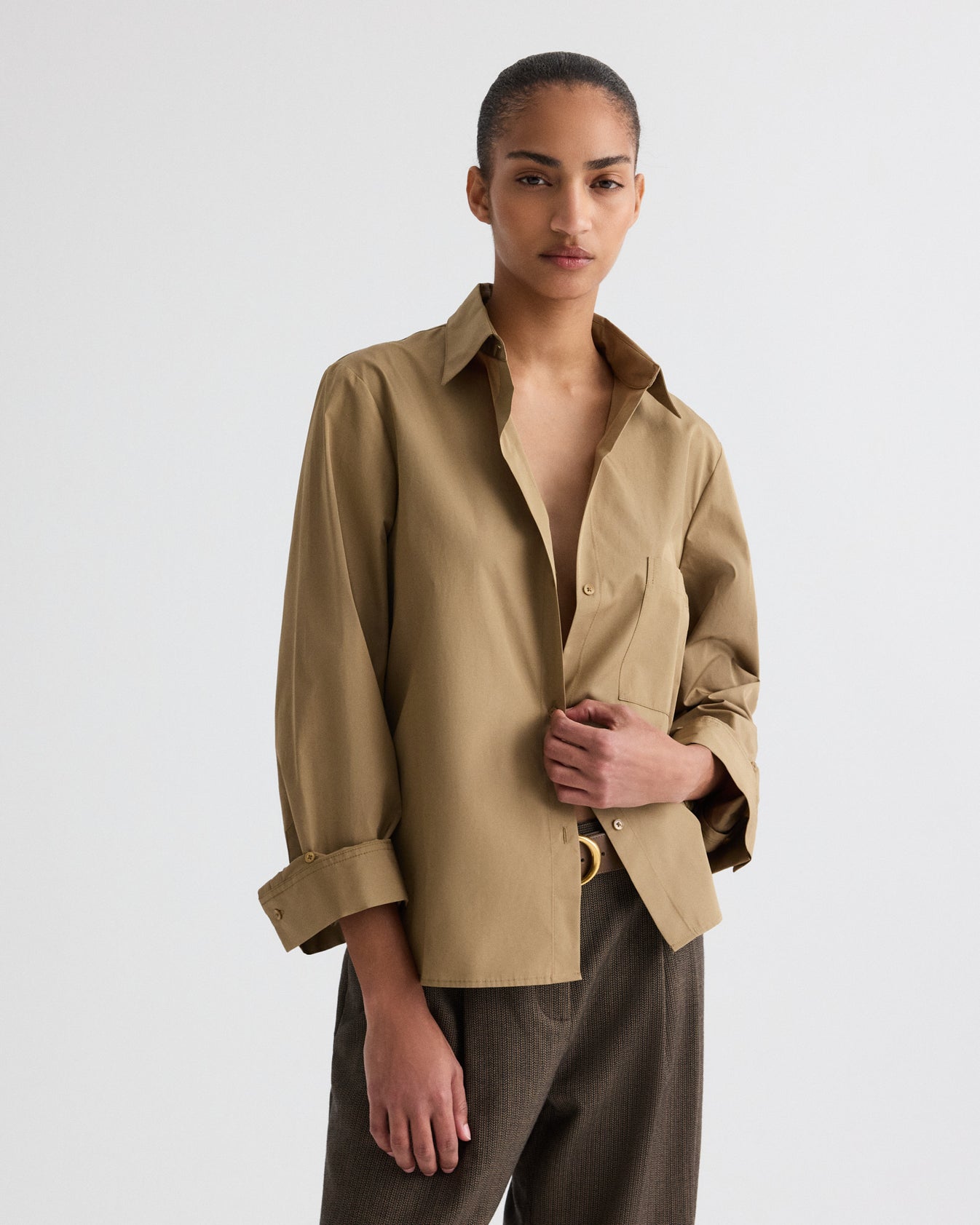 TWP Kelp Next Morning Shirt in Super Compact Poplin view 1