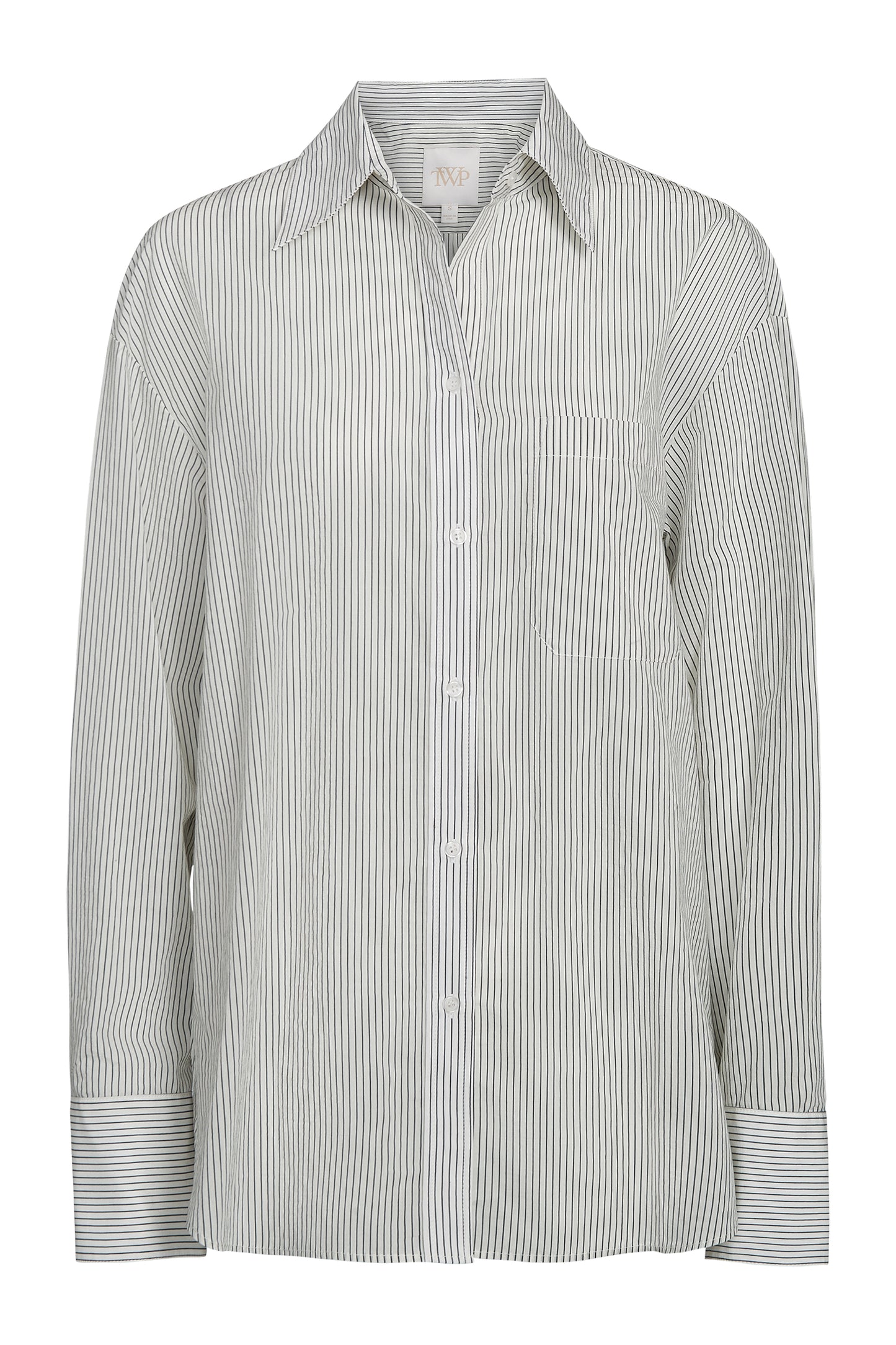 TWP Ivory/forest Big Joe Shirt in Yarn Dye Pinstripe Cotton view 1