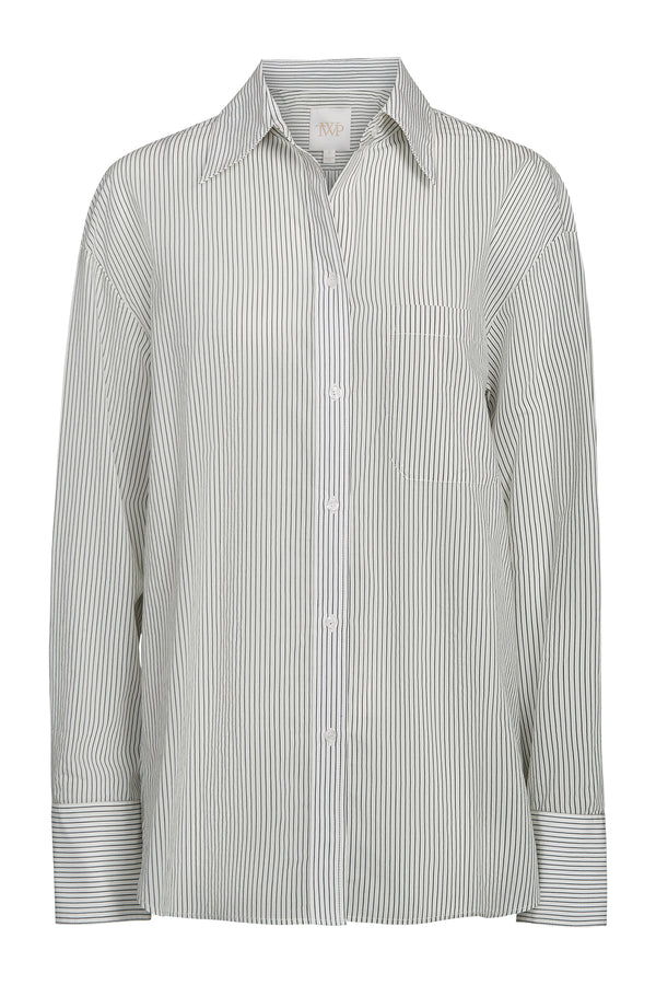 TWP Ivory/forest Big Joe Shirt in Yarn Dye Pinstripe Cotton view 4
