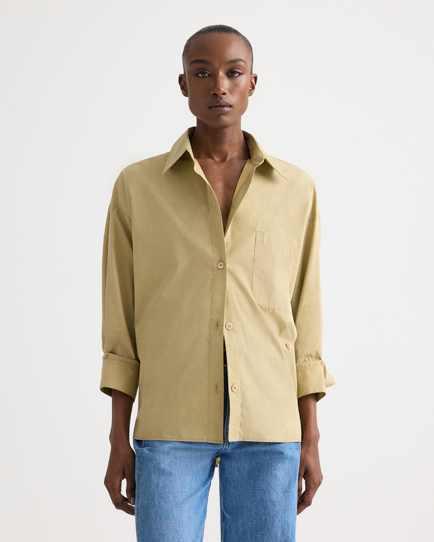 TWP Olive grey New Earl Shirt in Superfine Cotton Shirting view 2