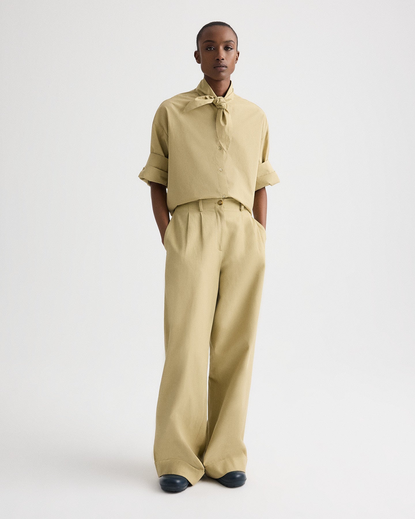 TWP Olive grey Tie One On Shirt in Superfine Cotton view 3