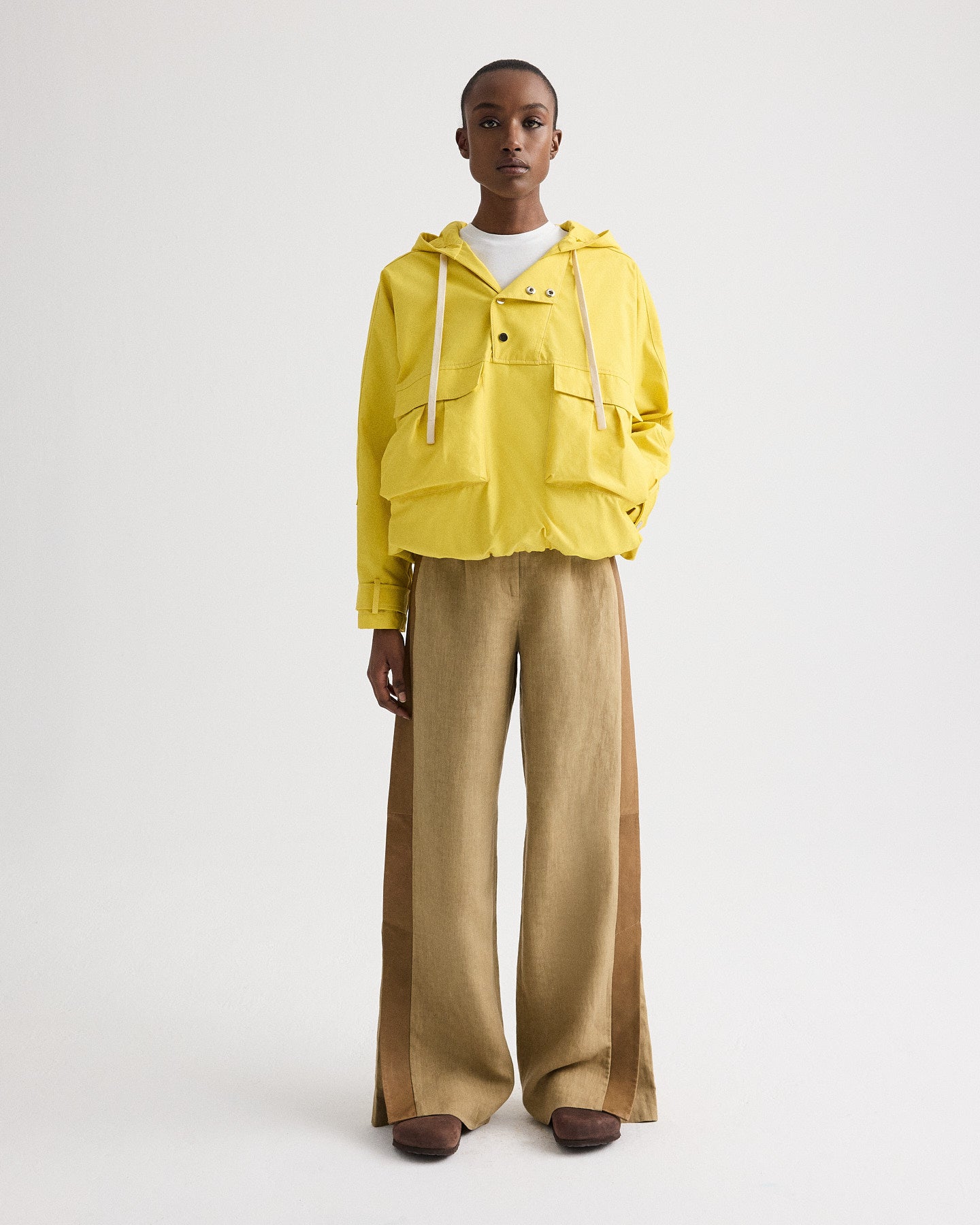 TWP Yellow Rain Check Hoodie in Water Repellent Twill view 3