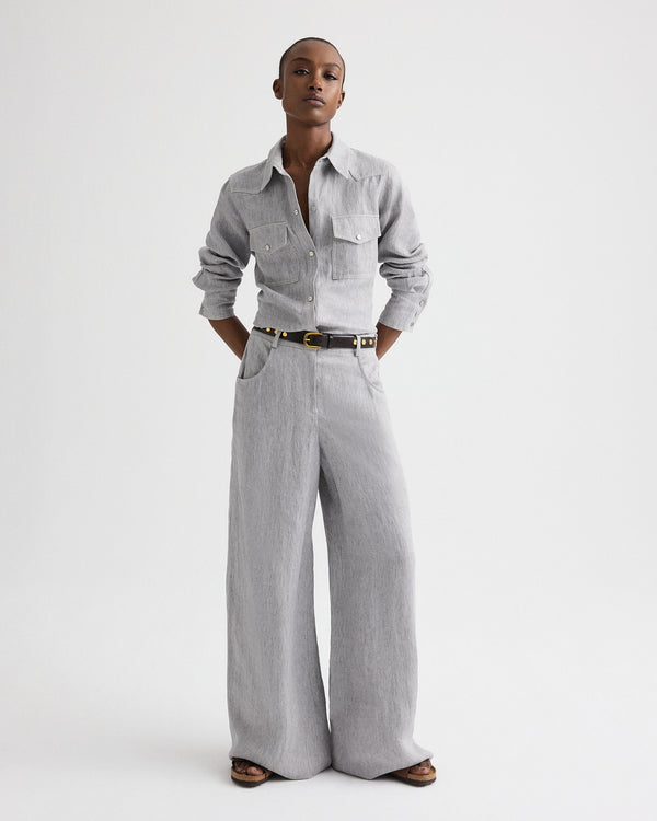 TWP Light heather grey Dillon Pant in Lightweight Washed Hemp Denim view 1