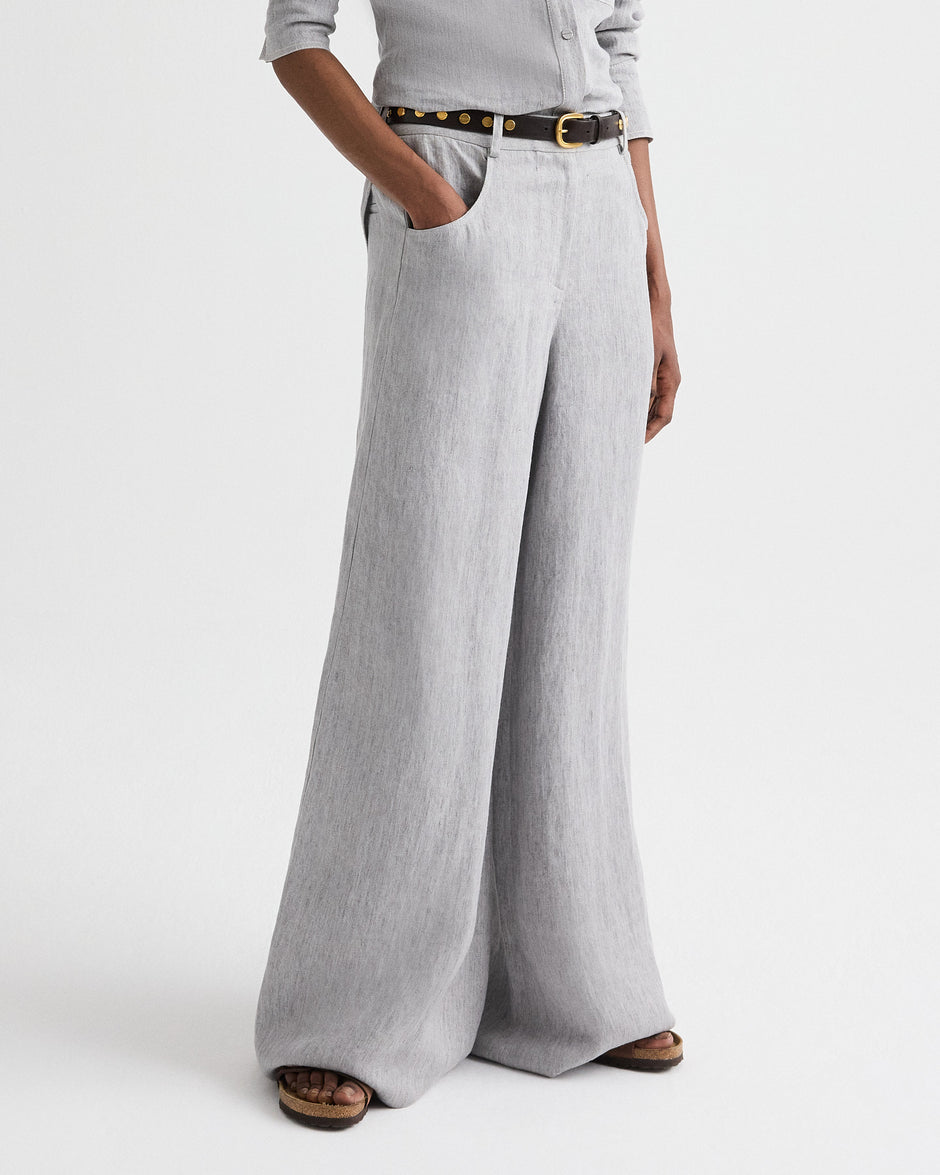 TWP Light heather grey Dillon Pant in Lightweight Washed Hemp Denim view 2