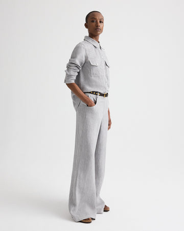 TWP Light heather grey Dillon Pant in Lightweight Washed Hemp Denim view 3