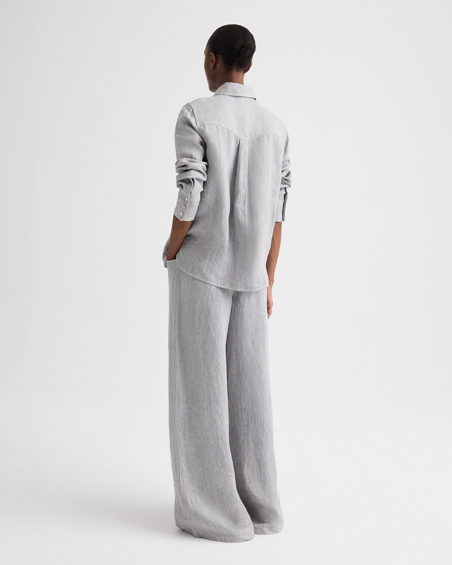 TWP Light heather grey Dillon Pant in Lightweight Washed Hemp Denim view 5