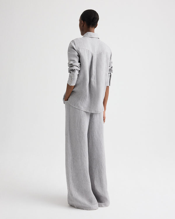 TWP Light heather grey Dillon Pant in Lightweight Washed Hemp Denim view 5