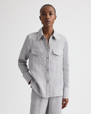 TWP Light heather grey Rancher’s Daughter in Lightweight Washed Hemp Denim view 1