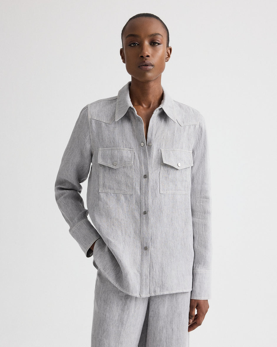 TWP Light heather grey Rancher’s Daughter in Lightweight Washed Hemp Denim view 1