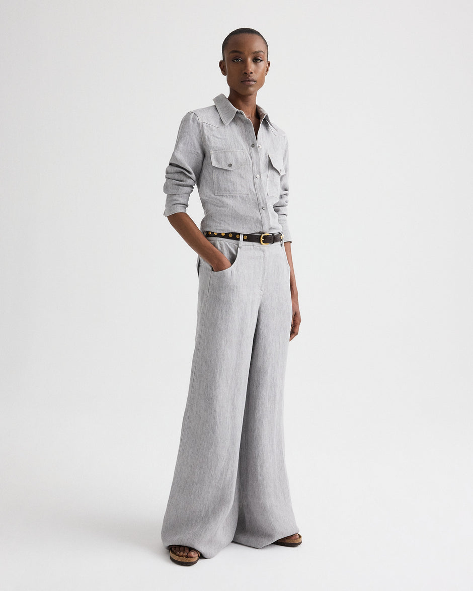 TWP Light heather grey Rancher’s Daughter in Lightweight Washed Hemp Denim view 3