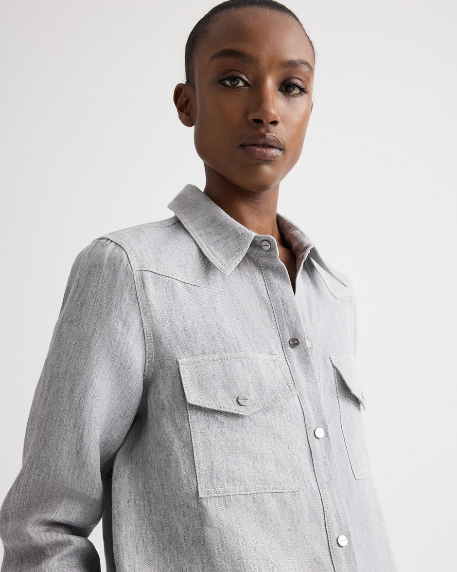 TWP Light heather grey Rancher’s Daughter in Lightweight Washed Hemp Denim view 2