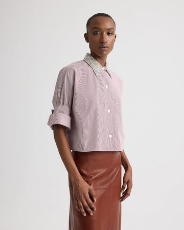 Next Ex Shirt with Crystal Collar in Superfine Mini Stripe