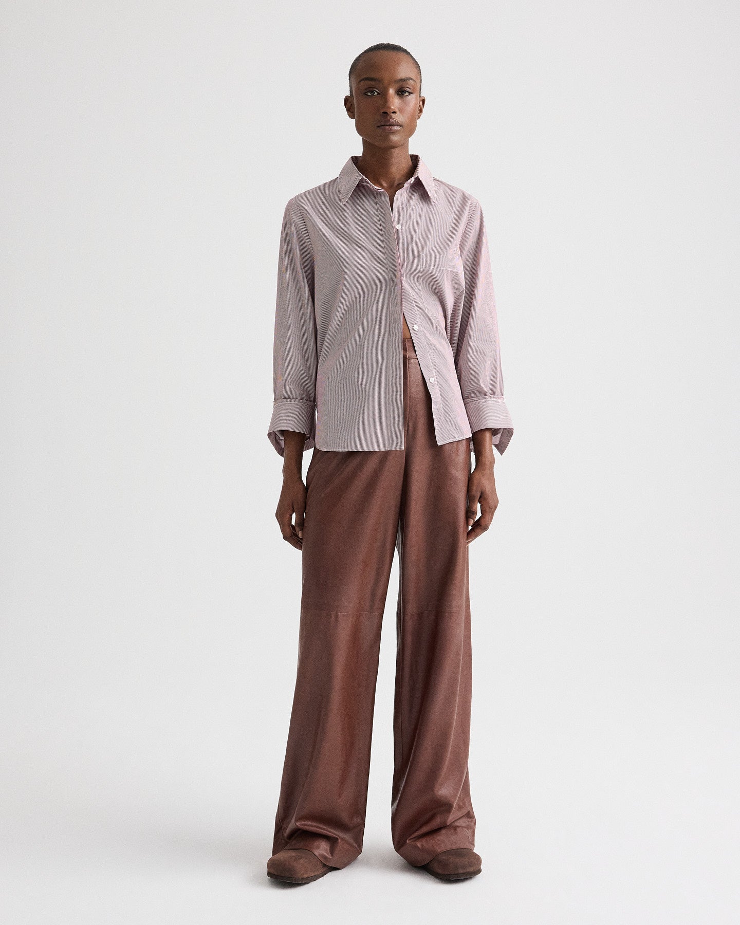 TWP White / wine Boyfriend Shirt in Superfine Mini Stripe view 4