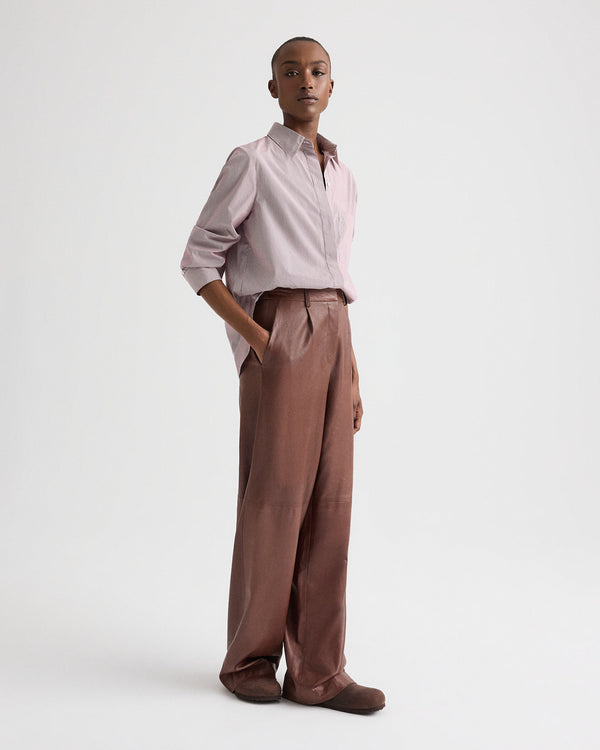TWP White / wine Boyfriend Shirt in Superfine Mini Stripe view 3
