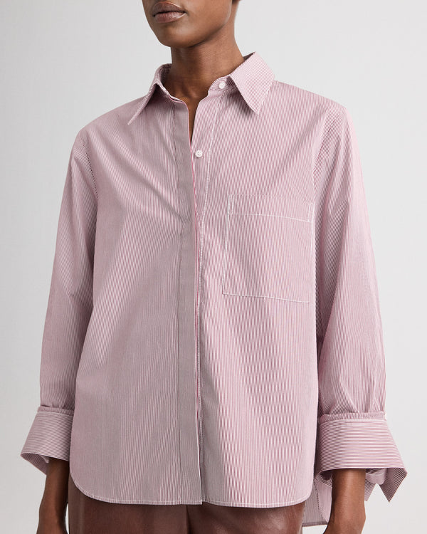 TWP White / wine Boyfriend Shirt in Superfine Mini Stripe view 2