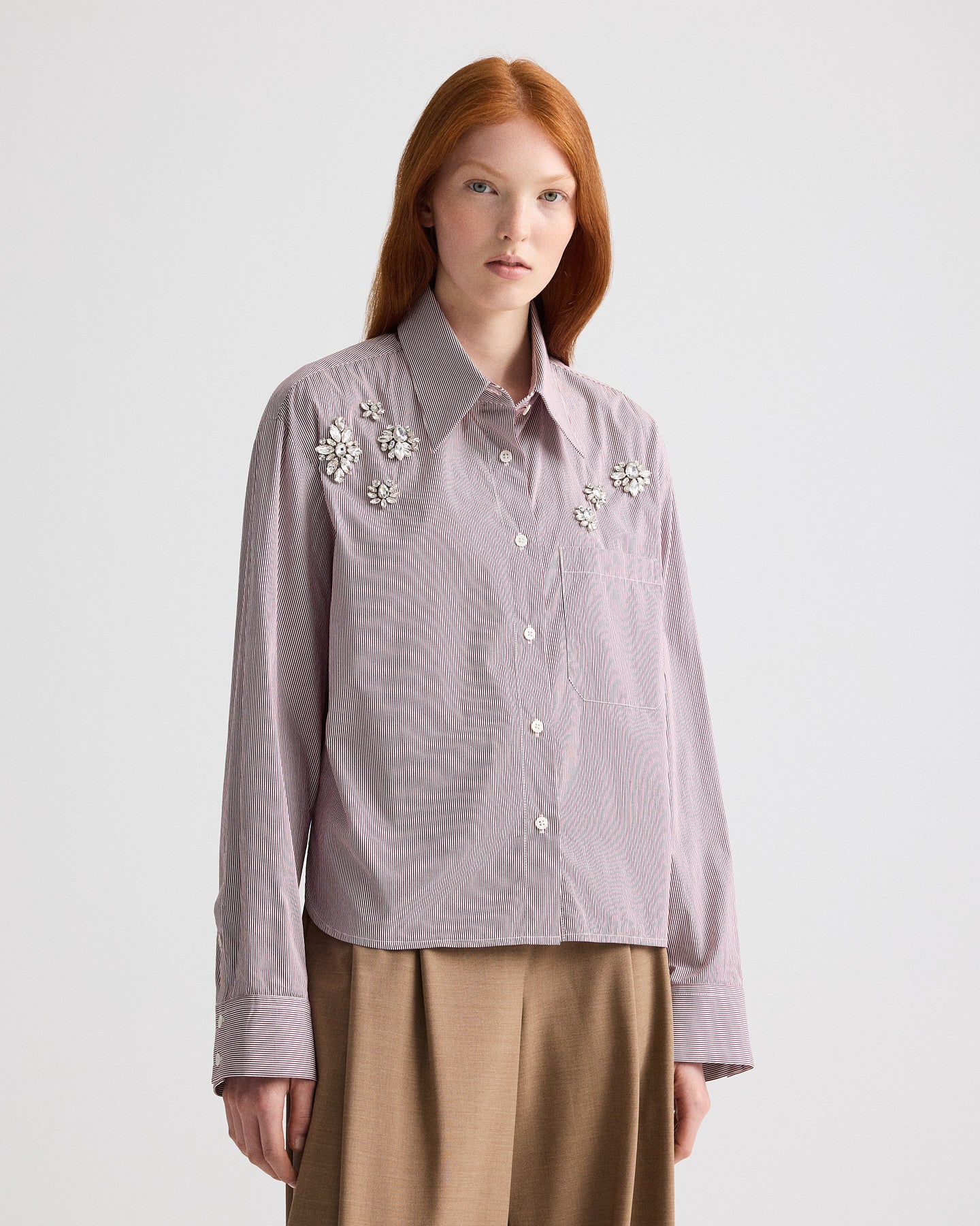 TWP White / wine J.D. Shirt with Crystals in Superfine Mini Stripe view 1