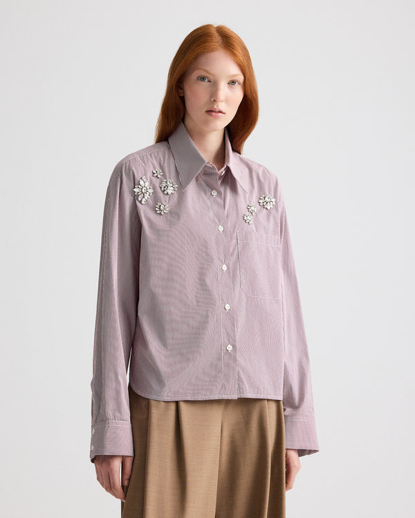 TWP White / wine J.D. Shirt with Crystals in Superfine Mini Stripe view 1