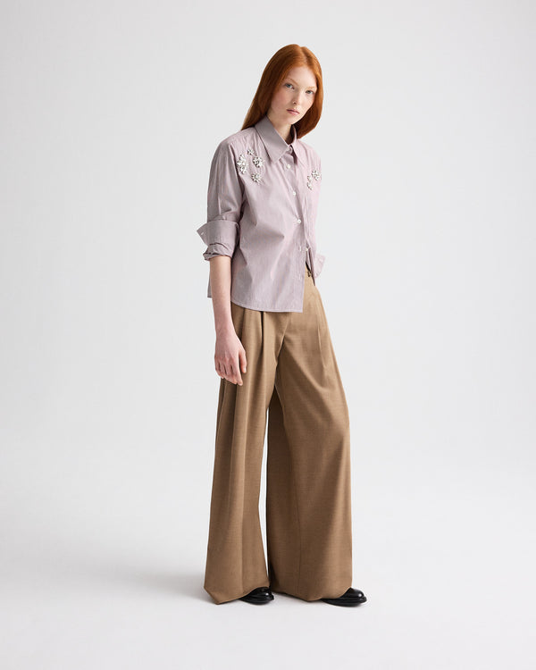 TWP White / wine J.D. Shirt with Crystals in Superfine Mini Stripe view 3