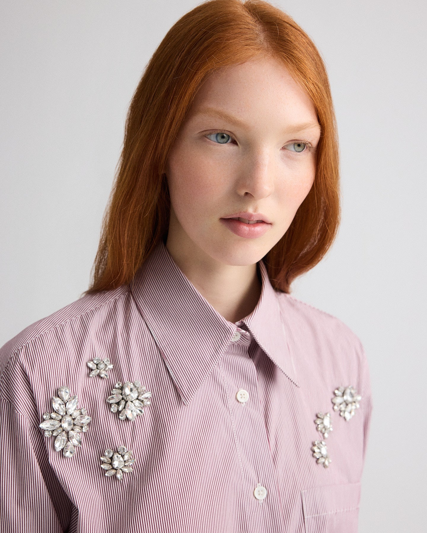 TWP White / wine J.D. Shirt with Crystals in Superfine Mini Stripe view 2