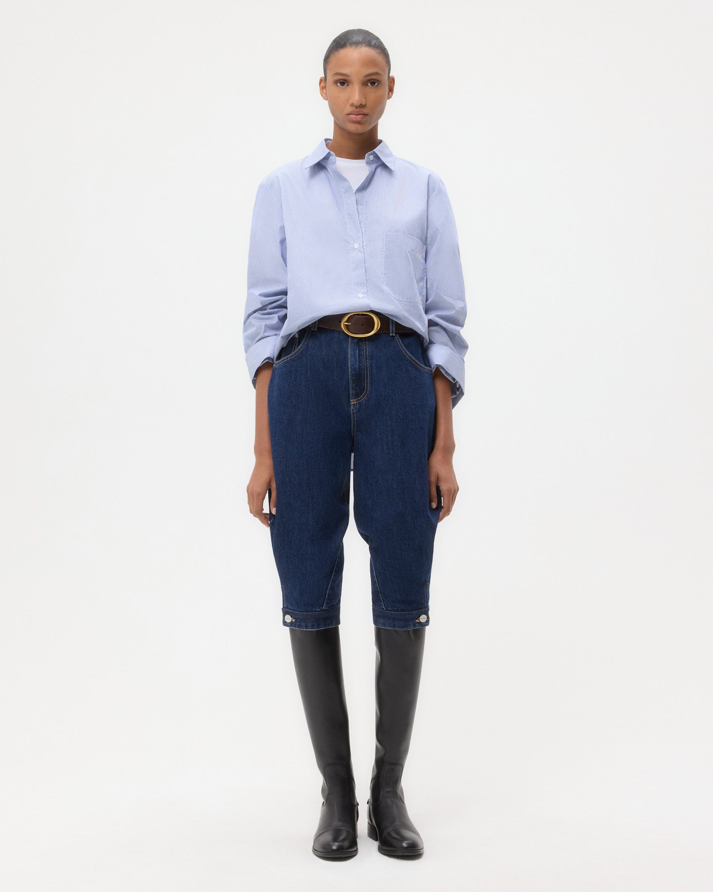 TWP White/midnight Next Morning Shirt in Superfine Mini Stripe view 6