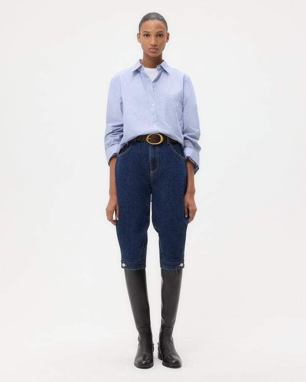 TWP White/midnight Next Morning Shirt in Superfine Mini Stripe view 6