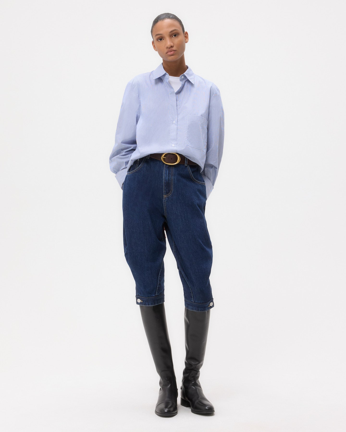 TWP White/midnight Next Morning Shirt in Superfine Mini Stripe view 3