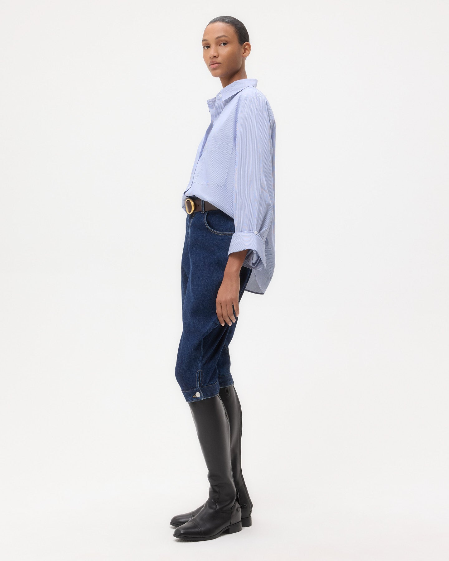 TWP White/midnight Next Morning Shirt in Superfine Mini Stripe view 4