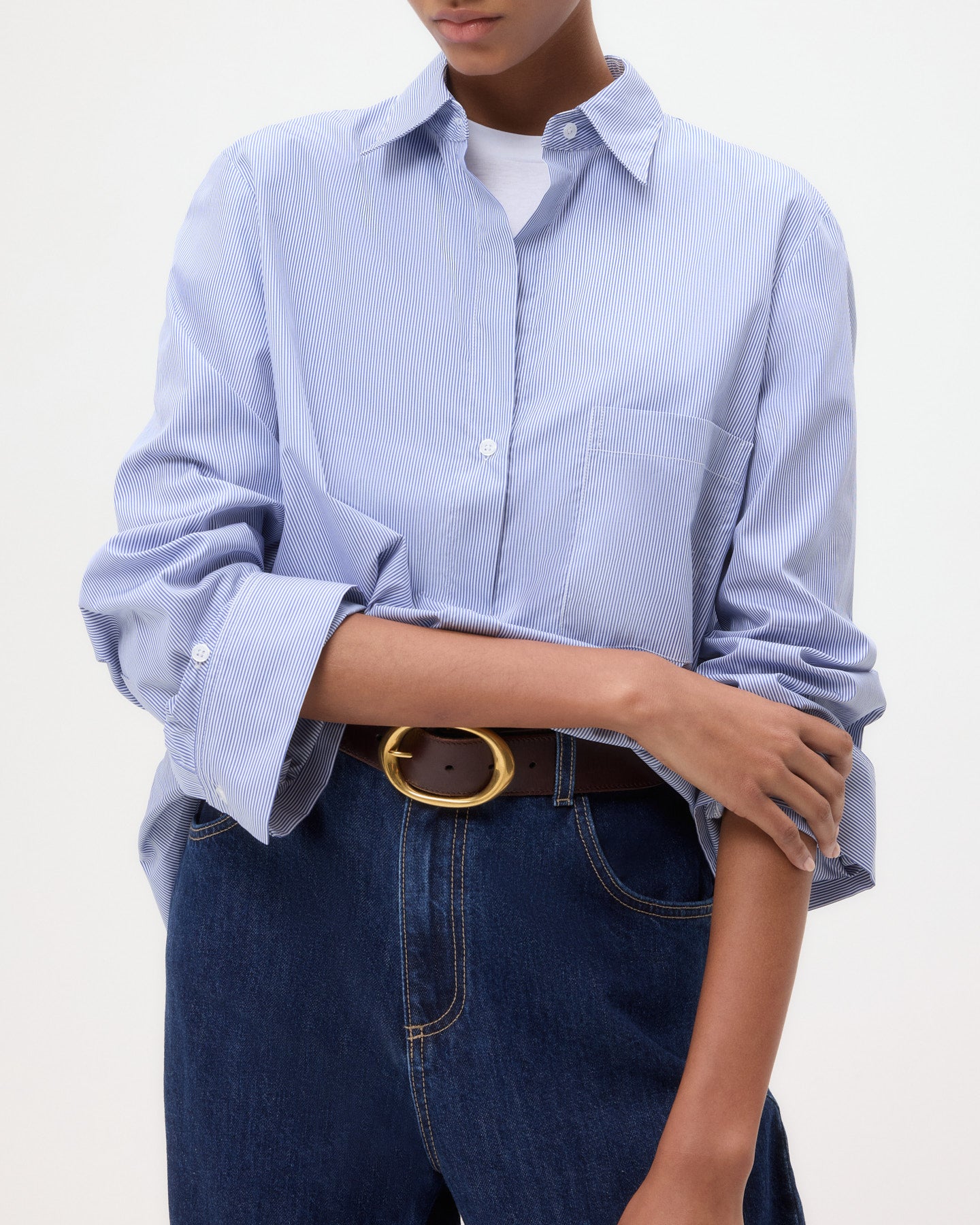 TWP White/midnight Next Morning Shirt in Superfine Mini Stripe view 2