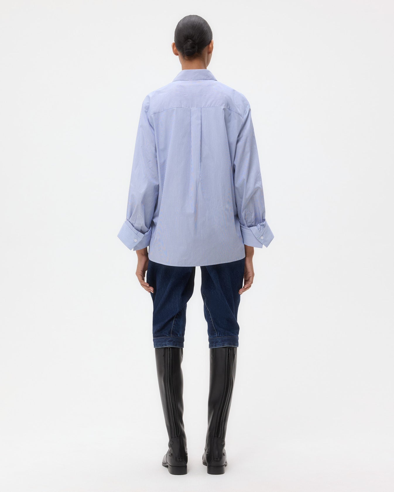 TWP White/midnight Next Morning Shirt in Superfine Mini Stripe view 5