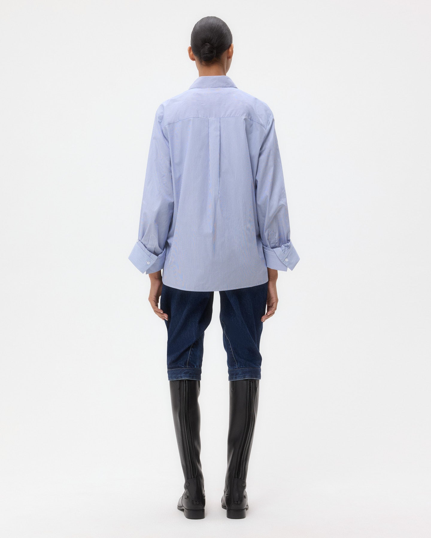 TWP White/midnight Next Morning Shirt in Superfine Mini Stripe view 5