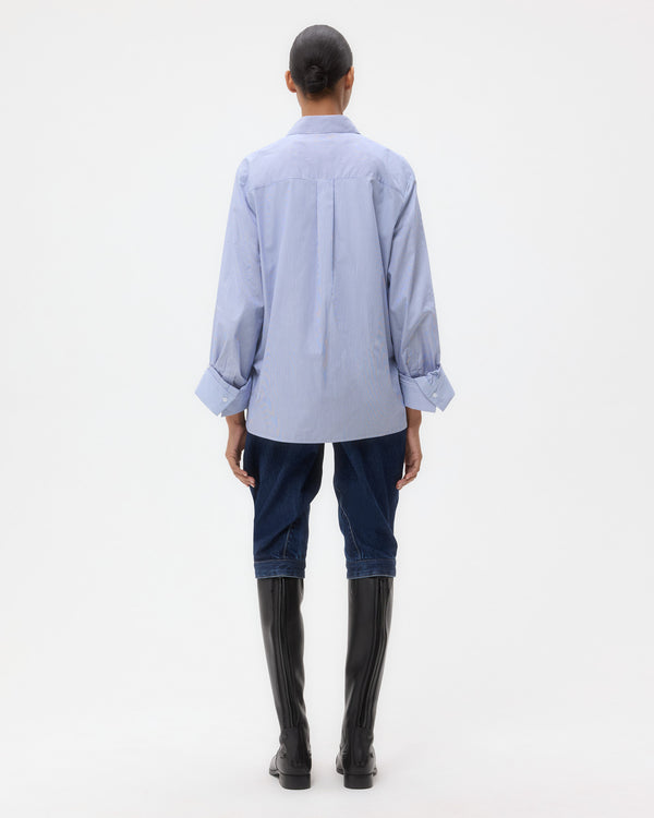TWP White/midnight Next Morning Shirt in Superfine Mini Stripe view 5