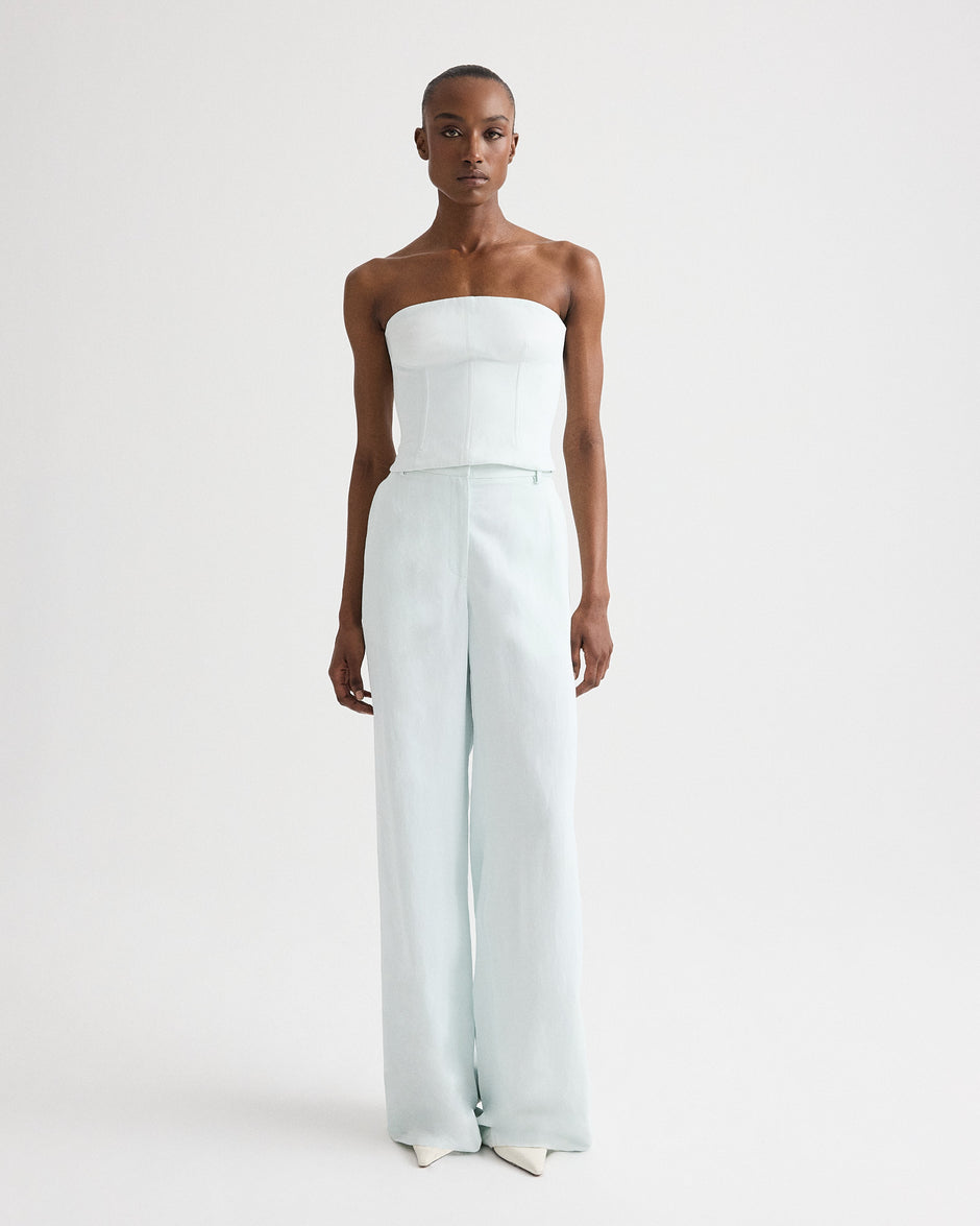 TWP Blue flower Jillian Bustier in Coated Viscose Linen view 3