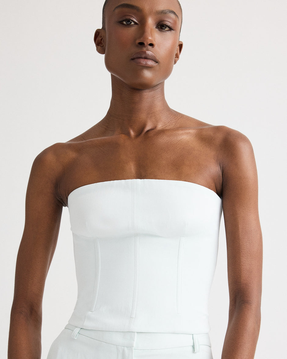 TWP Blue flower Jillian Bustier in Coated Viscose Linen view 2